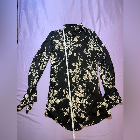 Free People NWOT Black/Cream Floral Aries Mini Dress, Size Small - Picture 4 of 6